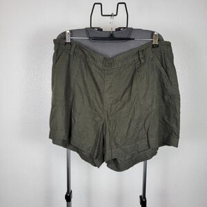 Sound Style Womens Pull On Linen Blend Shorts Green Pockets Size XL (16-18)